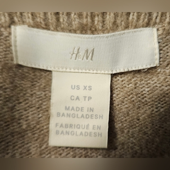 H&M Long Tan Open Front Cardigan XS Soft Knit Wool Blend Cozy Layering - Picture 7 of 8